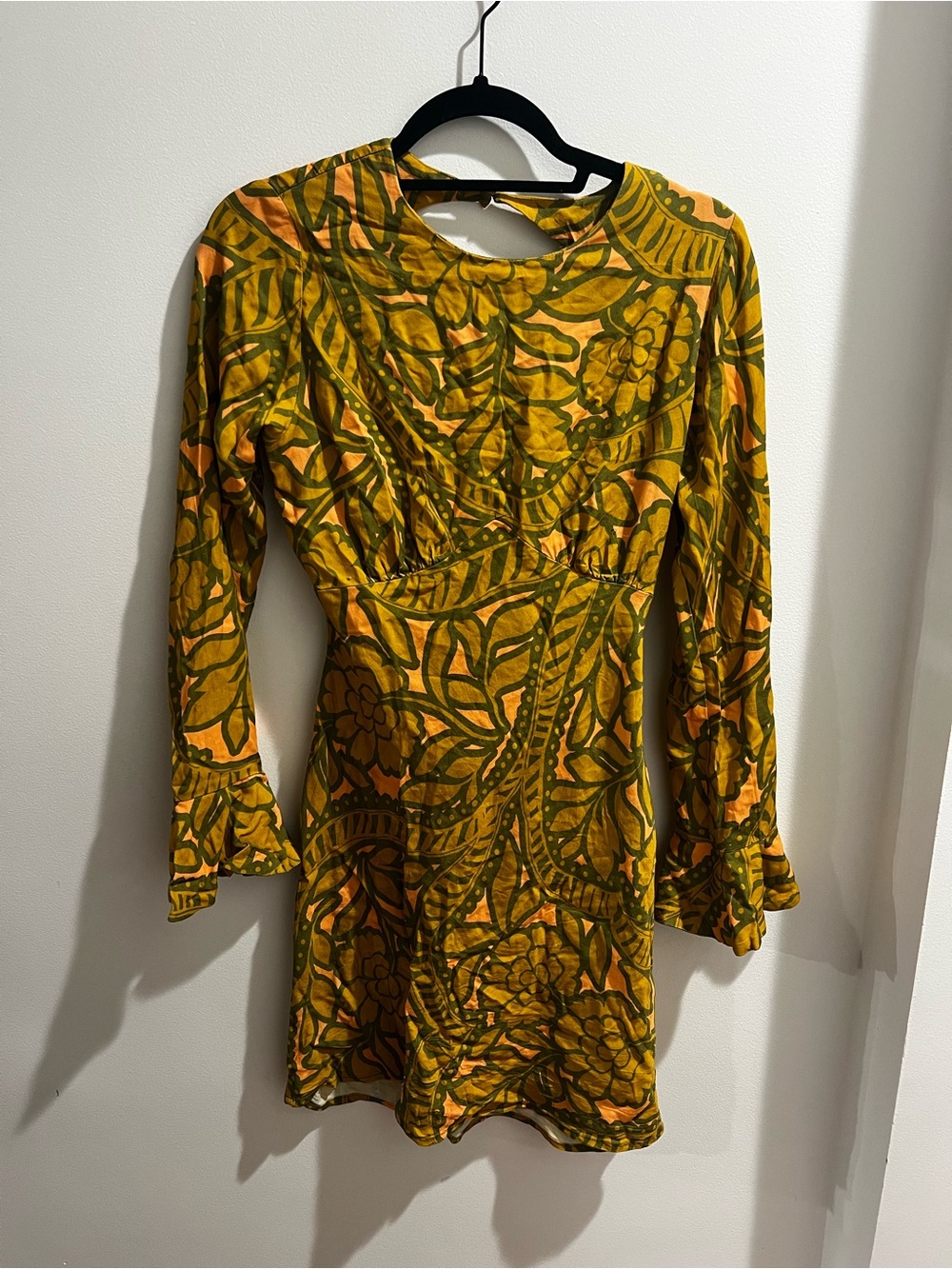Never Fully Dressed Vintage-Inspired Yellow Green Floral Long-Sleeve Dress